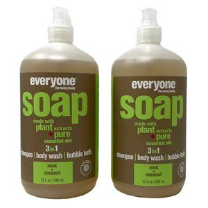 2 Pack EO Everyone 3-in-1 Soap MINT+COCONUT Shampoo Body Wash Bubble Bath 2x32oz
